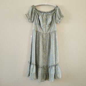 NWT Alisa Pan Mini Floral Daisy Printed Pairie Off Shoulder Midi Dress Size 10